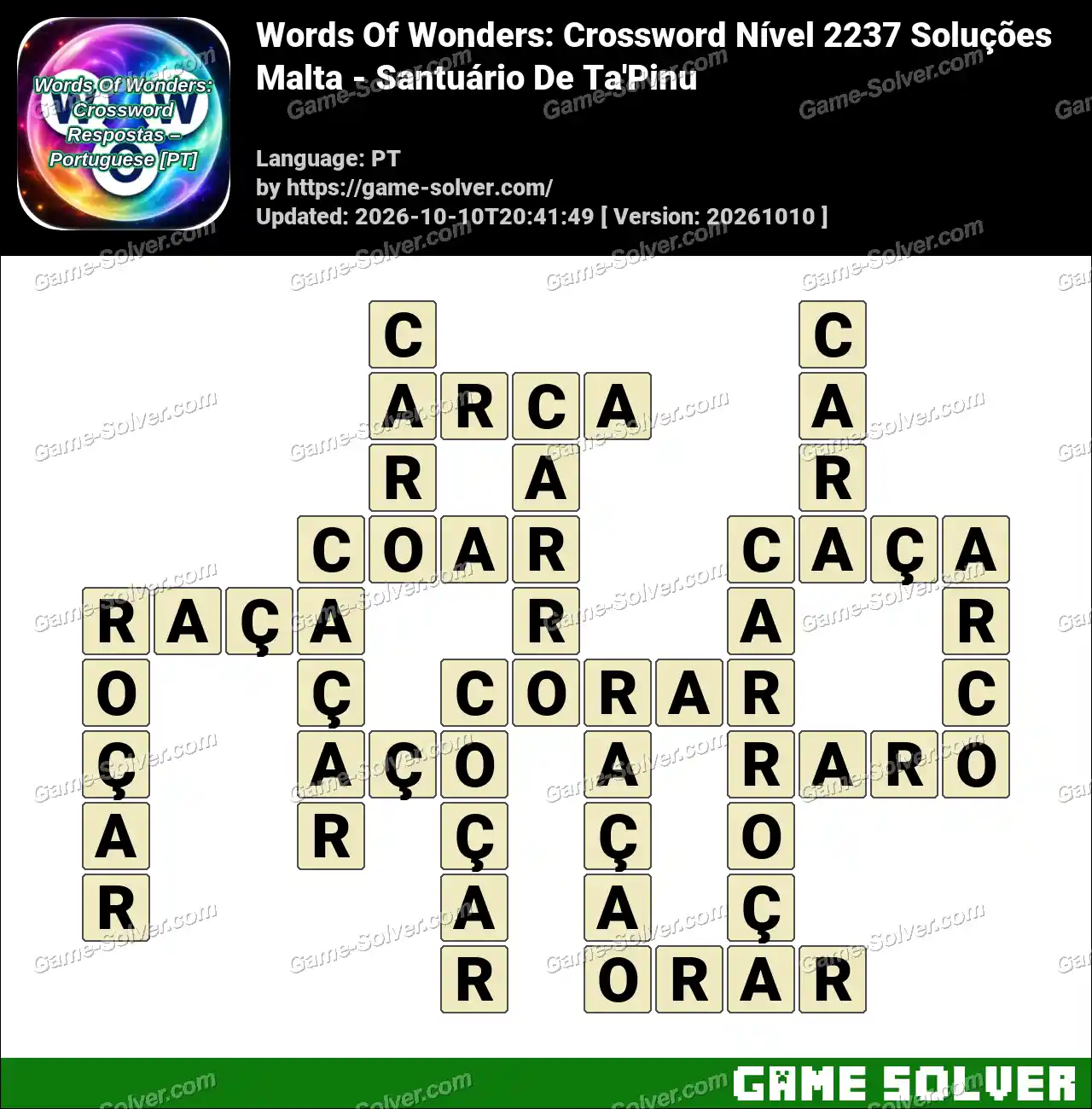 Words Of Wonders: Crossword Nível 2237 Soluções – Malta – Santuário De Ta’Pinu